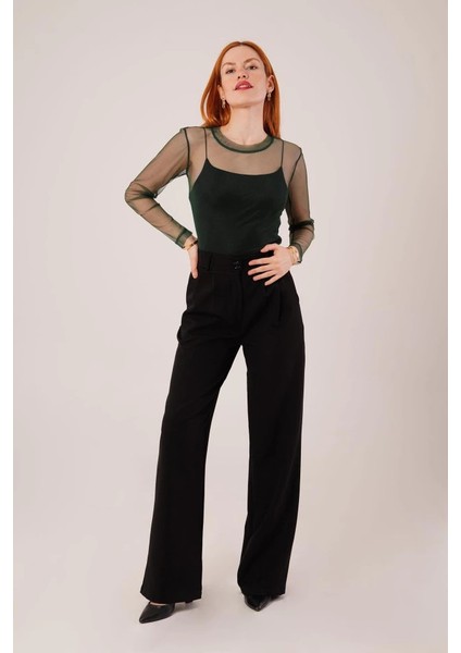 Transparan Yeşil Tül Basic Bluz modelleri