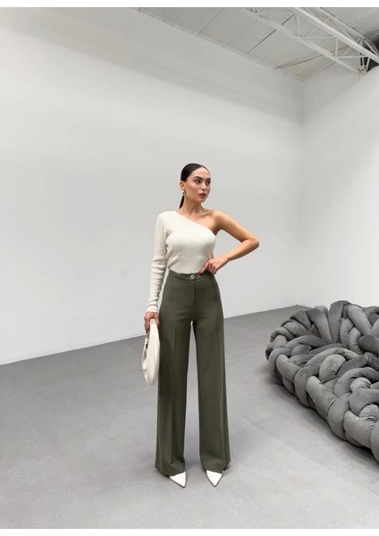 230 gr Poly Viscose Lycra Metal Düğme Palazzo Pantolon