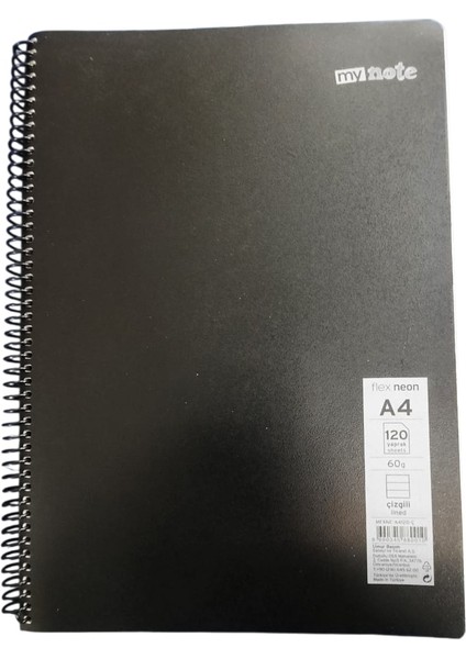 Flex A4 120 Yaprak Çizgili Spiralli Plastik Neon Kapak Defte