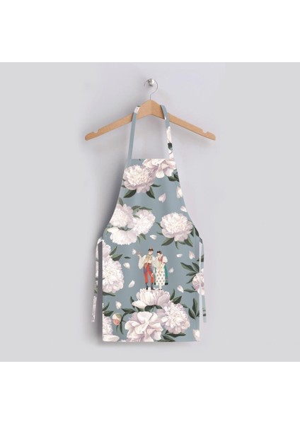Blue-White Rose Mutfak Önlüğü (Beyaz Güllü, Keten Kumaş, Uluslararası Yıkama ve Solmama Sertifikası) fiyatları