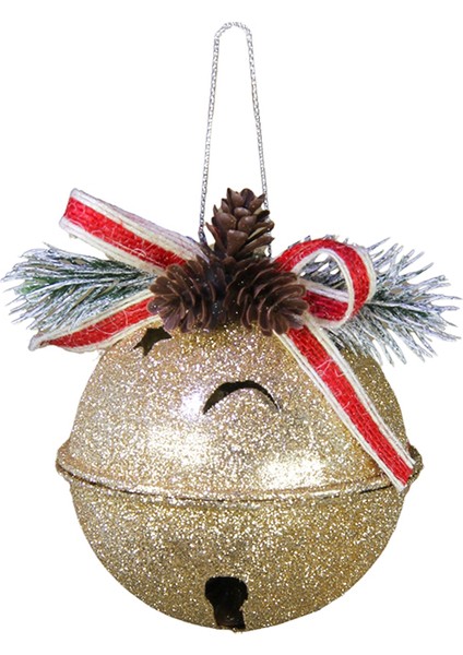 Yılbaşı Süsü Simli Çıngırak Top Şampanya 8 cm