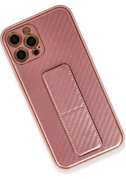 Newface iPhone 12 Pro Kılıf Coco Karbon Standlı Kapak - Pembe modelleri