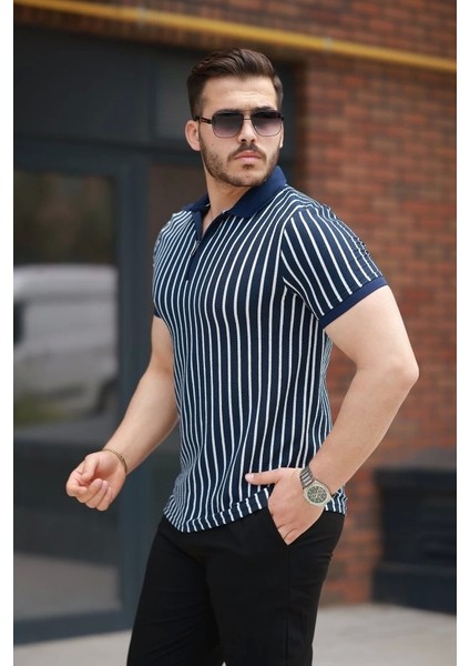 Erkek Çizgili Fermuar Yakalı Kısa Kollu Tişört fiyatları