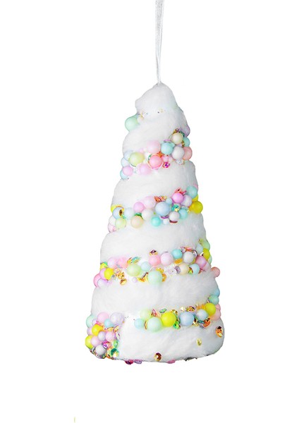 Yılbaşı Süsü Boncuklu Candy Karlı Konik 16 cm