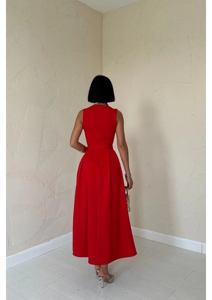 Kırmızı Halter Yaka Kloş Elbise fırsatları