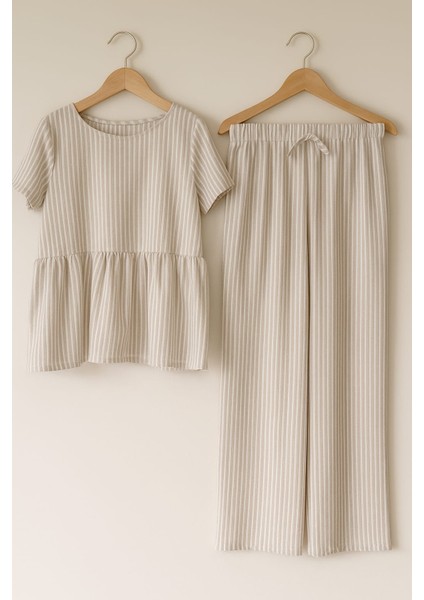 Çizgili Yazlık Pamuklu Kız Çocuk Takımı