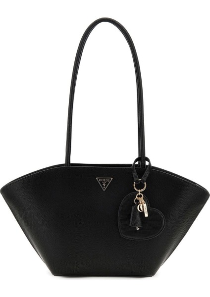 Kadın Kalp Aksesuarlı Kanat Detaylı Tote Çanta - Siyah