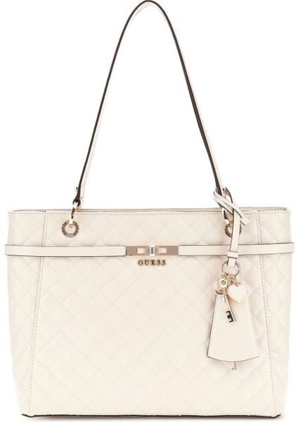 Kadın Kapitone ve Monogram Desenli Tote Çanta - Krem