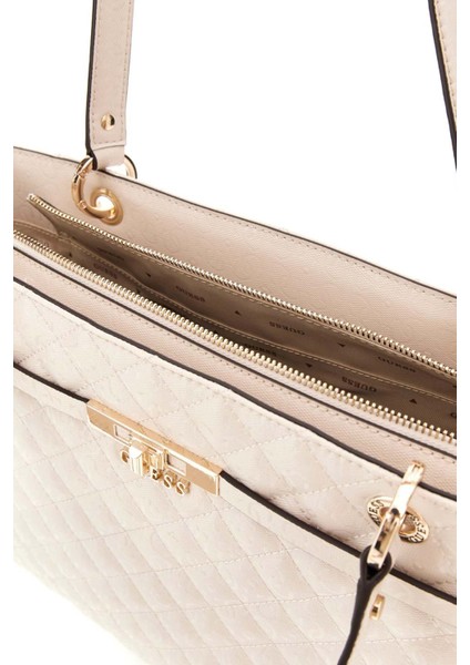 Kadın Kapitone ve Monogram Desenli Tote Çanta - Krem fiyatları