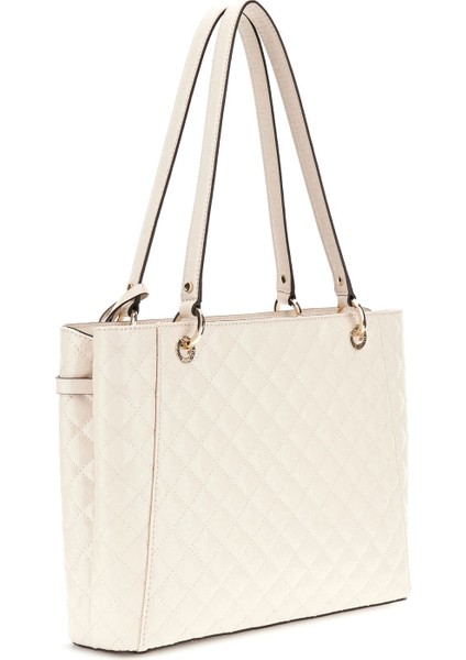 Kadın Kapitone ve Monogram Desenli Tote Çanta - Krem modelleri