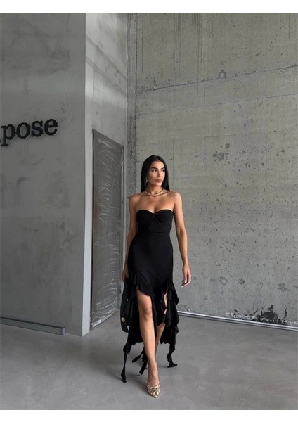 Strablez Sandy Elbise Yanları Katlı - Siyah fiyatları