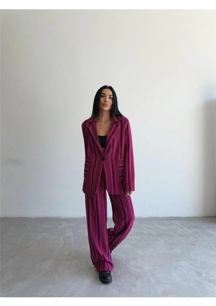 Ottoman Çizgili Ceket-Pantolon Tk - Fuşya fırsatları