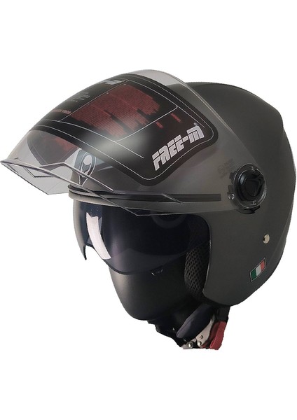 Motosiklet ve Bisiklet Kaskı Yarım Arka Reflektörlü Güneş Vizörlü Kask Mat Grey modelleri