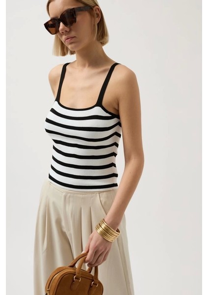 Çizgili Askılı Bluz