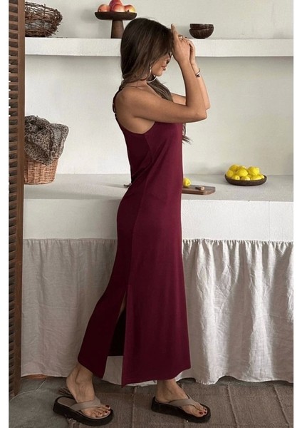 Kadın Siyah Asansör Askılı Çift Yırtmaçlı Helen Elbise indirimleri