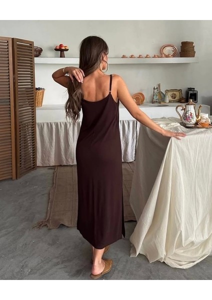 Kadın Siyah Asansör Askılı Çift Yırtmaçlı Helen Elbise fırsatları