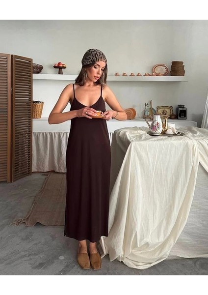 Kadın Siyah Asansör Askılı Çift Yırtmaçlı Helen Elbise indirimleri