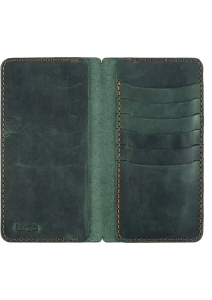 Isme Özel Dikey Uzun Cüzdan - %100 Crazy Deri - A010003 - Haki