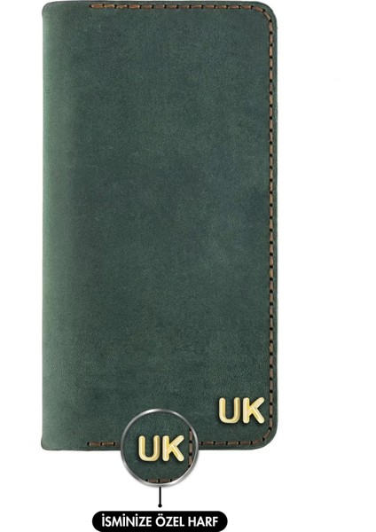 Isme Özel Dikey Uzun Cüzdan - %100 Crazy Deri - A010003 - Haki fiyatları