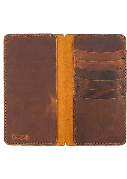 Isme Özel Dikey Uzun Cüzdan - %100 Crazy Deri - A010003 - Taba