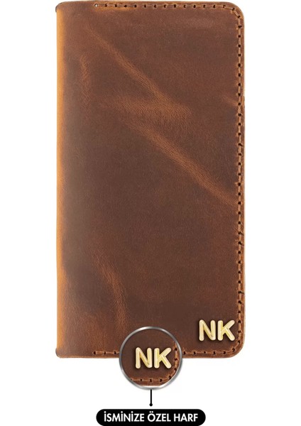 Isme Özel Dikey Uzun Cüzdan - %100 Crazy Deri - A010003 - Taba fiyatları