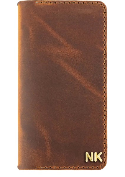 Isme Özel Dikey Uzun Cüzdan - %100 Crazy Deri - A010003 - Taba modelleri