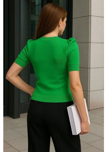 Kadın V Yaka Önü Büzgü Detaylı Triko Bluz fiyatları