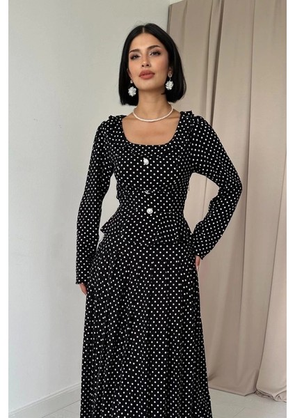 Siyah Puantiye Desenli Volanlı Elbise fiyatları