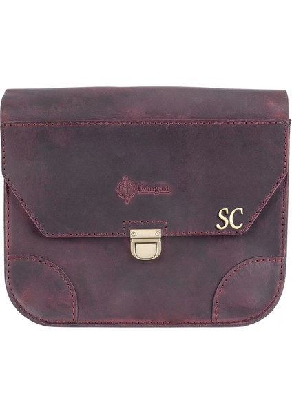 Isme Özel Günlük Orta Boy Omuz Çantası - %100 Crazy Deri - AC03002 - Bordo fiyatları