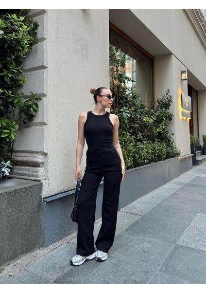 Kadın Kaşkorse Kumaş Atlet ve Yüksek Bel Bol Paça Pantolon Ikili Takım fiyatları