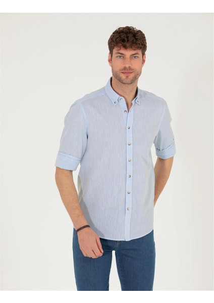 Erkek Regular Fit Uzun Kollu Gömlek-Açık Mavi