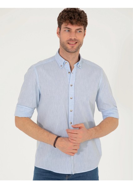 Erkek Regular Fit Uzun Kollu Gömlek-Açık Mavi fırsatları