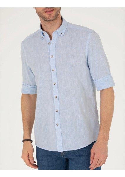 Erkek Regular Fit Uzun Kollu Gömlek-Açık Mavi indirimleri