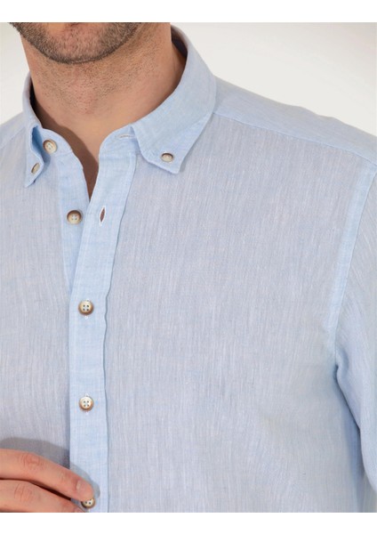 Erkek Regular Fit Uzun Kollu Gömlek-Açık Mavi