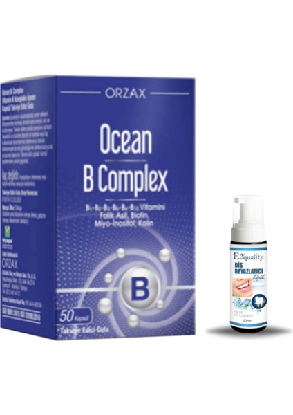 Orzax Ocean B Complex Takviye Edici Gıda 50 Kapsül + Hediye Diş Beyazlatıcı Köpük