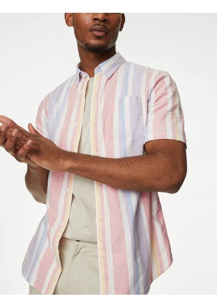 Saf Pamuklu Çizgili Oxford Gömlek modelleri