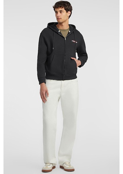 Erkek Gj Fermuarlı Kapüşonlu Logolu Sweatshirt - Siyah modelleri