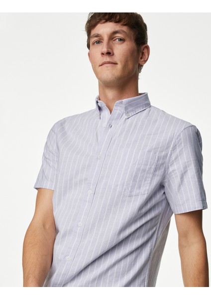 Saf Pamuklu Çizgili Oxford Gömlek modelleri