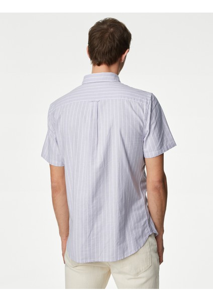 Saf Pamuklu Çizgili Oxford Gömlek fırsatları