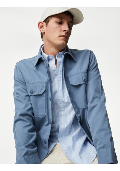 Saf Pamuklu Çizgili Oxford Gömlek modelleri