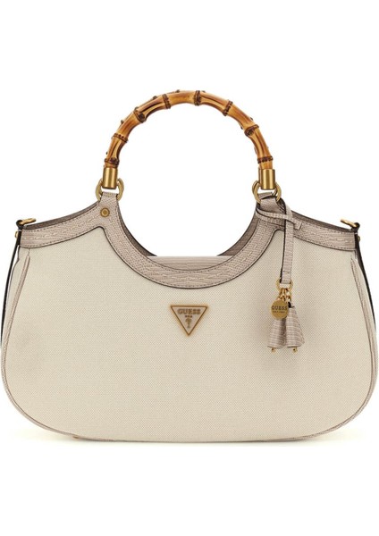 Kadın Bambu Saplı Kumaş Görünümlü Omuz Çantası - Bej fiyatları