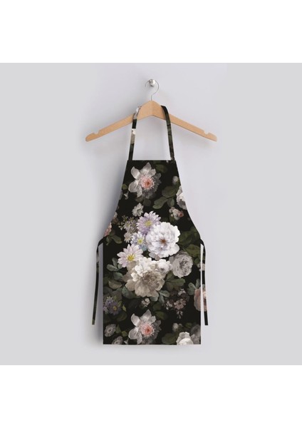 Siyah Çiçek Tasarımlı Mutfak Önlüğü (Keten Kumaş, Uluslararası Yıkama ve Solmama Sertifikası) fiyatları
