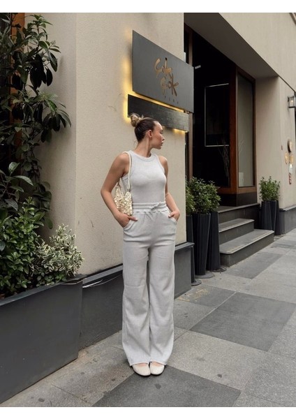 Kadın Kaşkorse Kumaş Atlet ve Yüksek Bel Bol Paça Pantolon Ikili Takım fiyatları