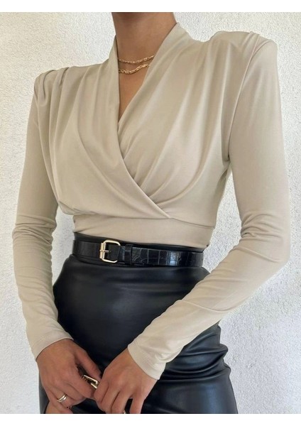 Vatkalı Kruvaze Model Sandy Bluz-Bej