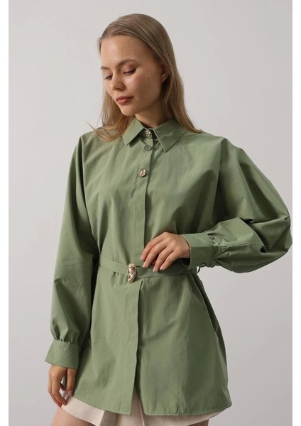 Kuşak Detaylı Tunik Gömlek - Haki fiyatları