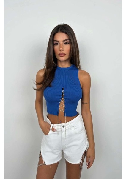 Taş Detay Dekolteli Crop Bluz fiyatları