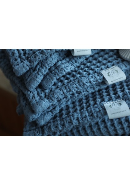 Premium Waffle %100 Pamuk 4’lü Deniz Mavisi Renk Banyo Havlu Seti fiyatları