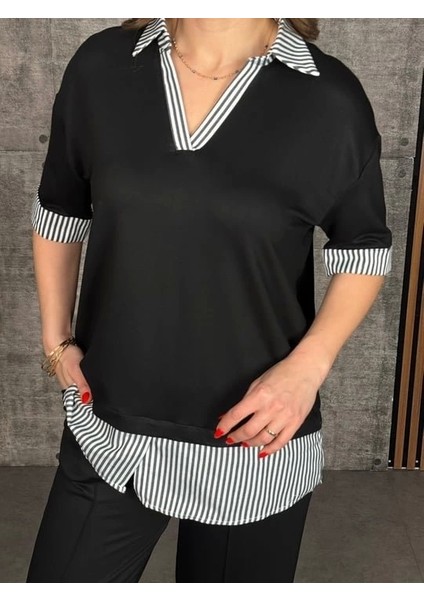 Kadın Modal Kumaş Çizgili Gömlek Yaka Ikili Takım fiyatları