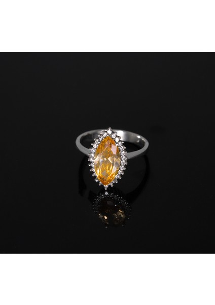 Sarı Safir ve Şeffaf Kuvars Taşlı 925 Ayar Gümüş Kadın Yüzük, Parmağa Göre Ayarlanır 3.98 gr