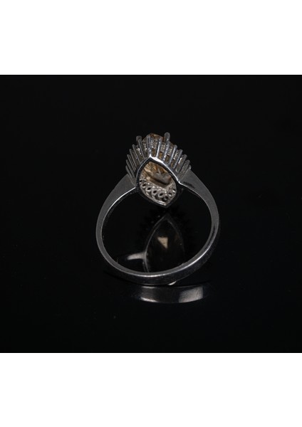 Sarı Safir ve Şeffaf Kuvars Taşlı 925 Ayar Gümüş Kadın Yüzük, Parmağa Göre Ayarlanır 3.98 gr fırsatları